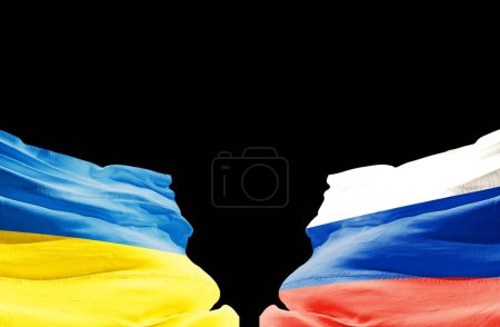 Téléchargez les photos : L'Ukraine et la Russie brandissent des drapeaux contre le noir - en image libre de droit