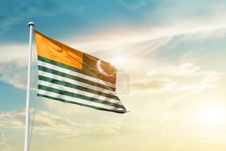 Photo for Kashmir waving flag in beautiful sky with sun - Royalty Free Image