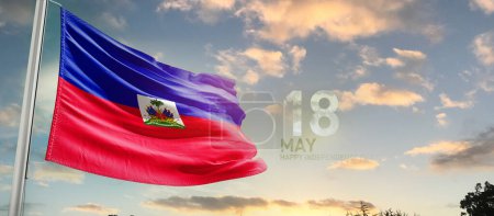 Photo for Haiti waving flag in beautiful sky with clouds - Royalty Free Image