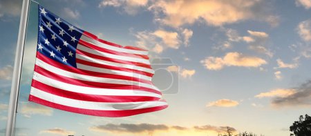 Photo for United States waving flag in beautiful sky with clouds - Royalty Free Image