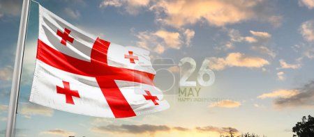 Photo for Georgia waving flag in beautiful sky with clouds - Royalty Free Image