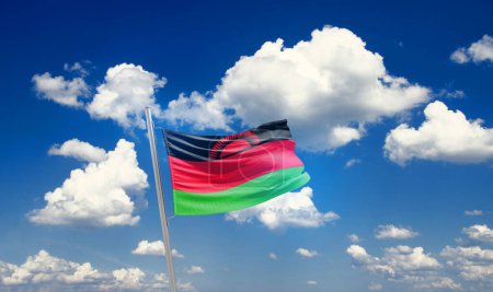 Photo for Malawi waving flag in beautiful sky with clouds - Royalty Free Image