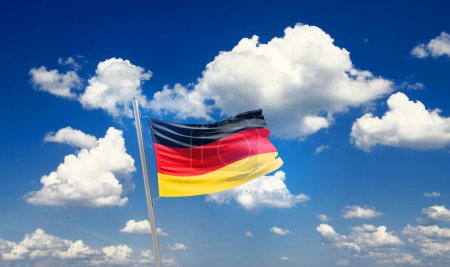 Photo for Germany waving flag in beautiful sky with clouds - Royalty Free Image