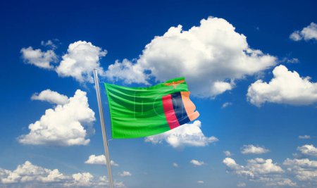 Foto de Zambia ondeando bandera en hermoso cielo con nubes - Imagen libre de derechos