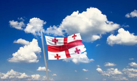 Foto de Georgia ondeando bandera en el hermoso cielo con nubes - Imagen libre de derechos