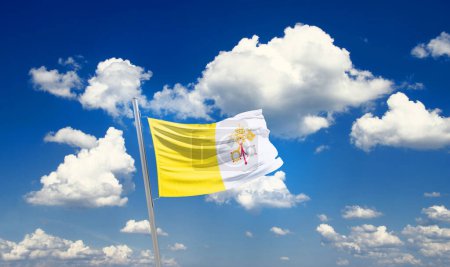Foto de Ciudad del Vaticano ondeando bandera en hermoso cielo con nubes - Imagen libre de derechos