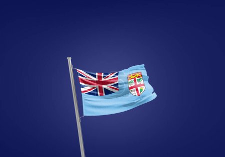 Foto de Bandera de Fiji contra azul oscuro - Imagen libre de derechos