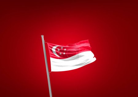 Foto de Bandera de Singapur contra rojo - Imagen libre de derechos