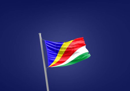 Foto de Bandera de Seychelles contra azul oscuro - Imagen libre de derechos
