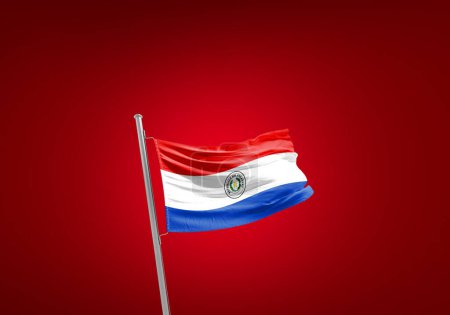 Foto de Bandera de Paraguay contra rojo - Imagen libre de derechos