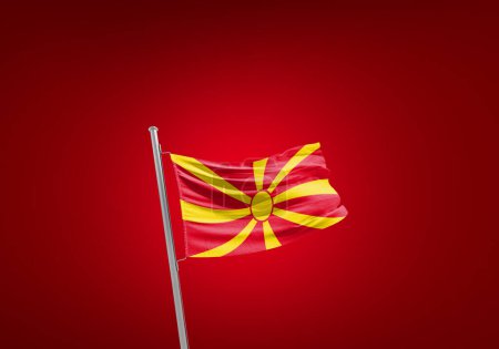 Foto de Bandera de Macedonia del Norte contra rojo - Imagen libre de derechos