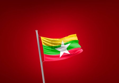 Foto de Myanmar bandera contra rojo - Imagen libre de derechos