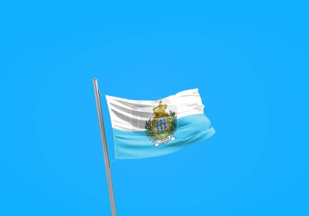 Foto de Bandera de San Marino contra azul - Imagen libre de derechos