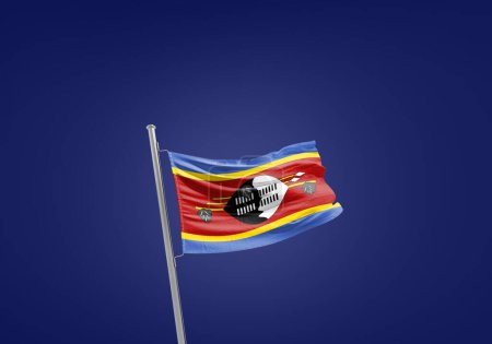 Foto de Bandera Eswatini contra azul oscuro - Imagen libre de derechos