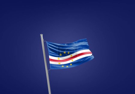 Foto de Bandera de Cabo Verde contra azul oscuro - Imagen libre de derechos