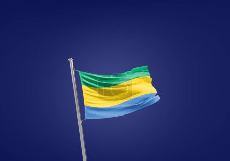 Foto de Bandera de Gabón contra azul oscuro - Imagen libre de derechos