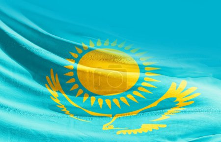 Foto de Kazajstán ondeando bandera de cerca - Imagen libre de derechos