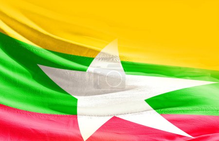 Foto de Myanmar ondeando bandera de cerca - Imagen libre de derechos