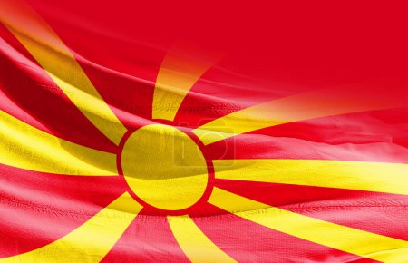 Foto de Macedonia del Norte ondeando bandera de cerca - Imagen libre de derechos