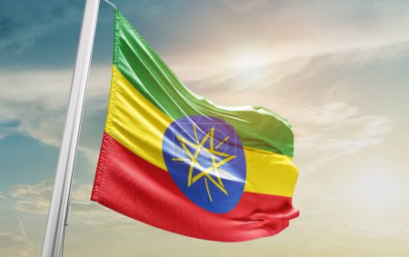 Photo for Ethiopia waving flag against sky - Royalty Free Image