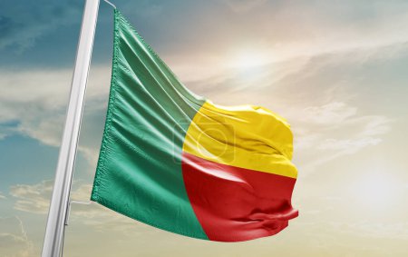 Foto de Benin waving flag against sky - Imagen libre de derechos