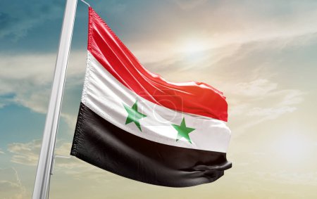 Foto de Syria waving flag against sky - Imagen libre de derechos
