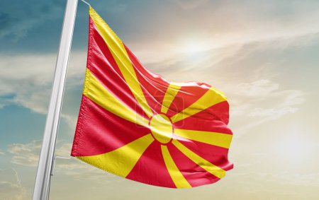 Foto de North Macedonia waving flag against sky - Imagen libre de derechos