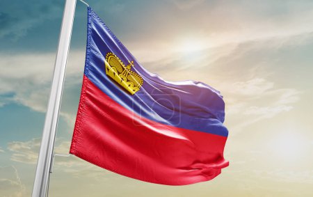 Téléchargez les photos : Liechtenstein waving flag against sky - en image libre de droit