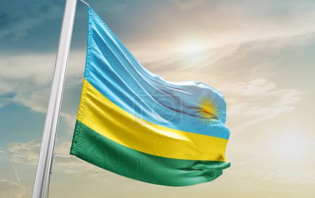 Téléchargez les photos : Rwanda waving flag against sky - en image libre de droit