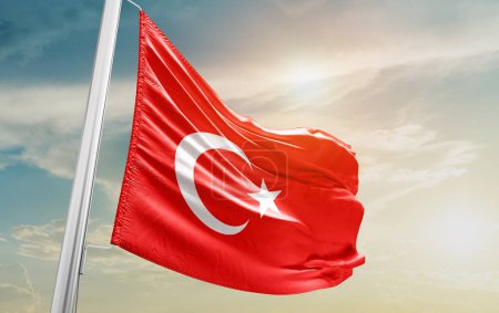 Photo for Turkey waving flag against sky - Royalty Free Image