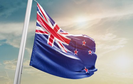 Photo for New Zealand waving flag against sky - Royalty Free Image