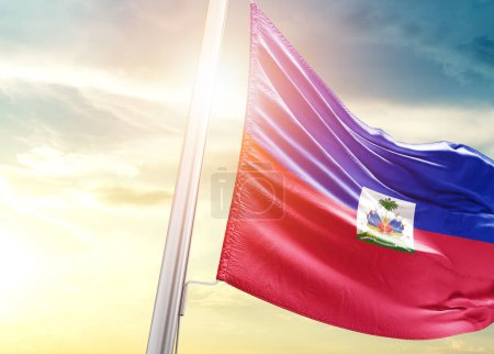 Photo for Haiti flag against sky with sun - Royalty Free Image