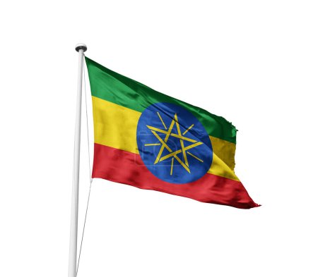 Äthiopien schwenkt Flagge vor weißem Hintergrund