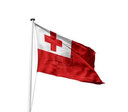 Tonga schwenkt Flagge vor weißem Hintergrund