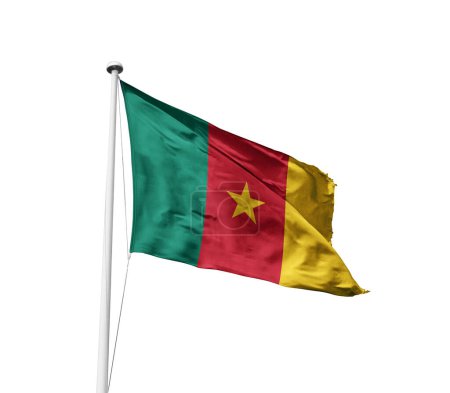 Camerún ondeando bandera contra fondo blanco