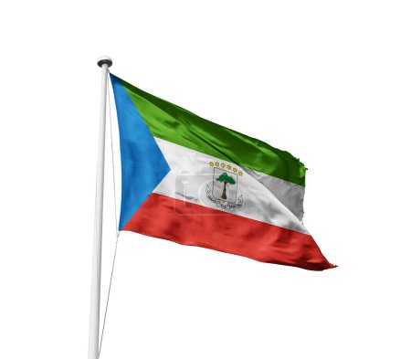 Foto de Guinea Ecuatorial ondeando bandera contra el cielo azul con nubes - Imagen libre de derechos