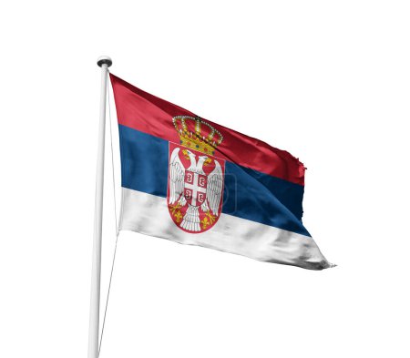 Serbien schwenkt Flagge vor weißem Hintergrund