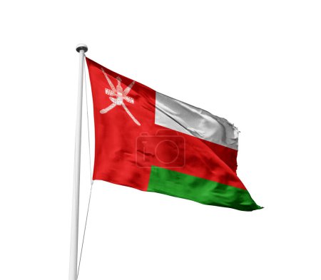 Oman schwenkt Flagge vor weißem Hintergrund