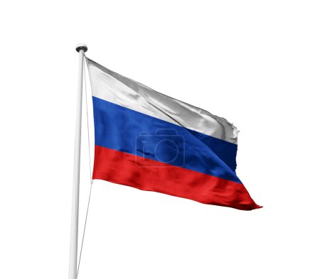 Russland schwenkt Flagge vor weißem Hintergrund