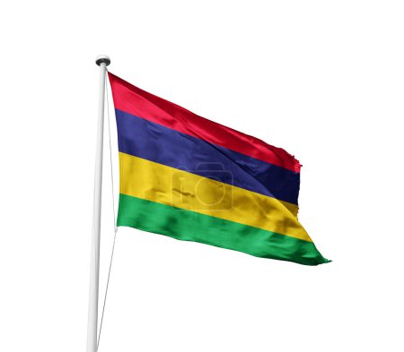 Mauritius schwenkt Flagge vor weißem Hintergrund