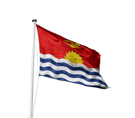 Kiribati schwenkt Flagge vor weißem Hintergrund