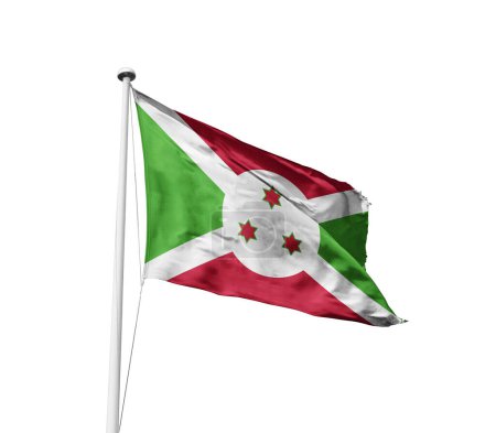 Burundi schwenkt Flagge vor weißem Hintergrund
