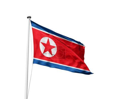 North Korea  waving flag against white background