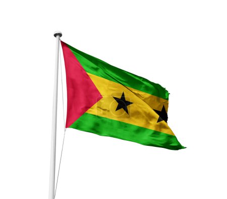 Foto de Santo Tomé y Príncipe ondeando bandera sobre fondo blanco - Imagen libre de derechos