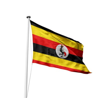 Uganda schwenkt Flagge vor weißem Hintergrund