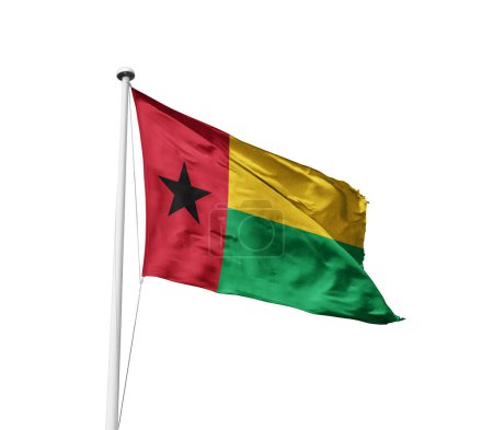 Guinea-Bissau schwenkt Flagge vor weißem Hintergrund