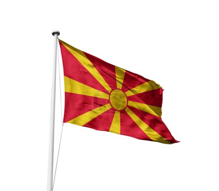 Téléchargez les photos : Drapeau de la Macédoine du Nord agitant sur fond blanc - en image libre de droit