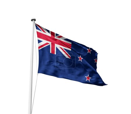 Neuseeland schwenkt Flagge vor weißem Hintergrund