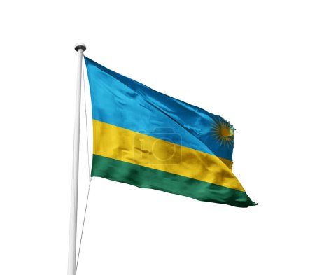 Téléchargez les photos : Drapeau du Rwanda agitant sur fond blanc - en image libre de droit