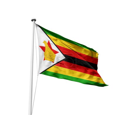 Simbabwe schwenkt Flagge vor weißem Hintergrund